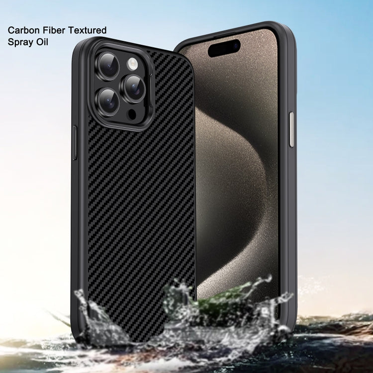 For iPhone 15 Pro Carbon Fiber Textured Oil Spray PC + TPU Phone Case(Grey) - HoMEdemic™ 