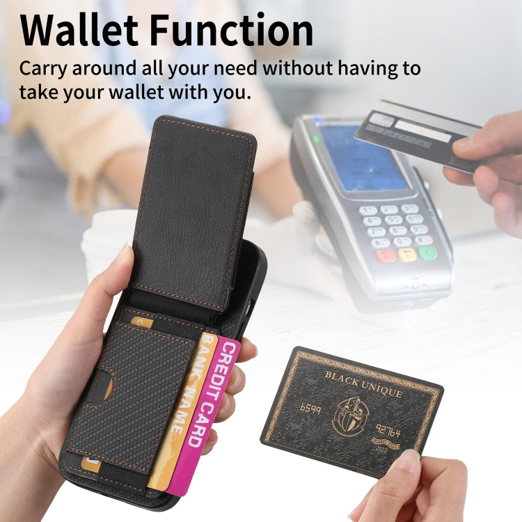 For iPhone 15 Pro Carbon Fiber Vertical Flip Wallet Stand Phone Case(Black) - HoMEdemic™ 