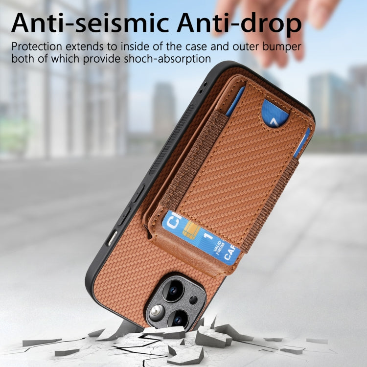 For iPhone 15 Pro Carbon Fiber Vertical Flip Wallet Stand Phone Case(Brown) - HoMEdemic™ 