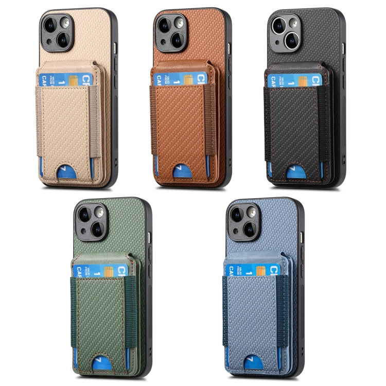 For iPhone 15 Pro Carbon Fiber Vertical Flip Wallet Stand Phone Case(Brown) - HoMEdemic™ 