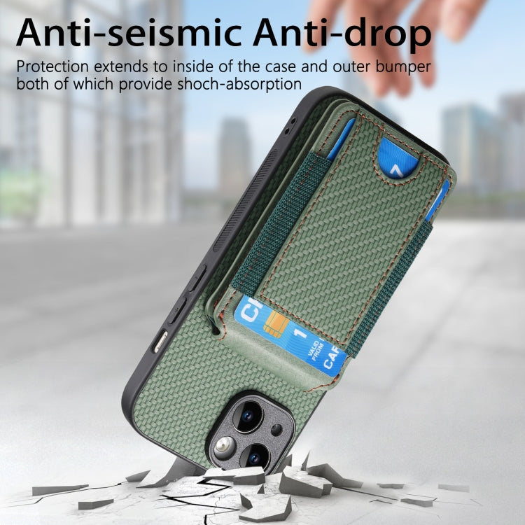 For iPhone 15 Pro Carbon Fiber Vertical Flip Wallet Stand Phone Case(Green) - HoMEdemic™ 