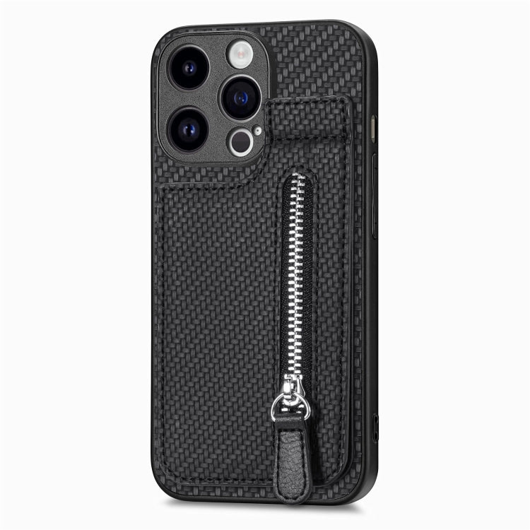 For iPhone 15 Pro Carbon Fiber Vertical Flip Zipper Phone Case(Black) - HoMEdemic™ 