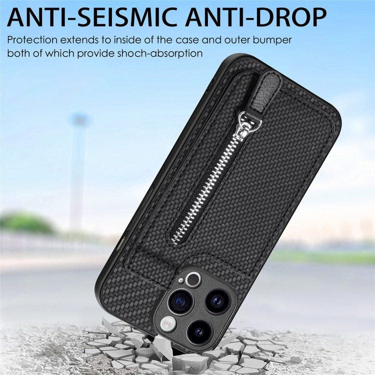 For iPhone 15 Pro Carbon Fiber Vertical Flip Zipper Phone Case(Black) - HoMEdemic™ 