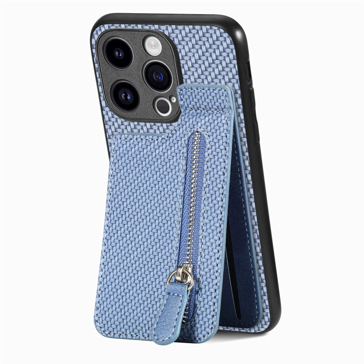 For iPhone 15 Pro Carbon Fiber Vertical Flip Zipper Phone Case(Blue) - HoMEdemic™ 