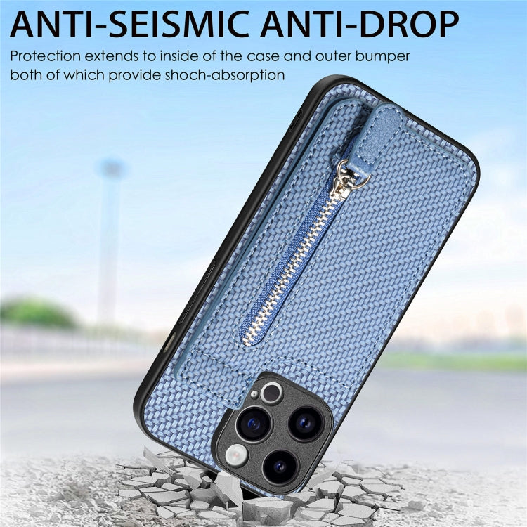 For iPhone 15 Pro Carbon Fiber Vertical Flip Zipper Phone Case(Blue) - HoMEdemic™ 