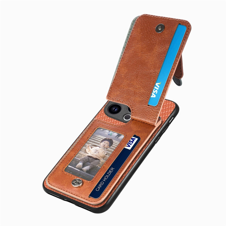 For iPhone 15 Pro Carbon Fiber Vertical Flip Zipper Phone Case(Brown) - HoMEdemic™ 
