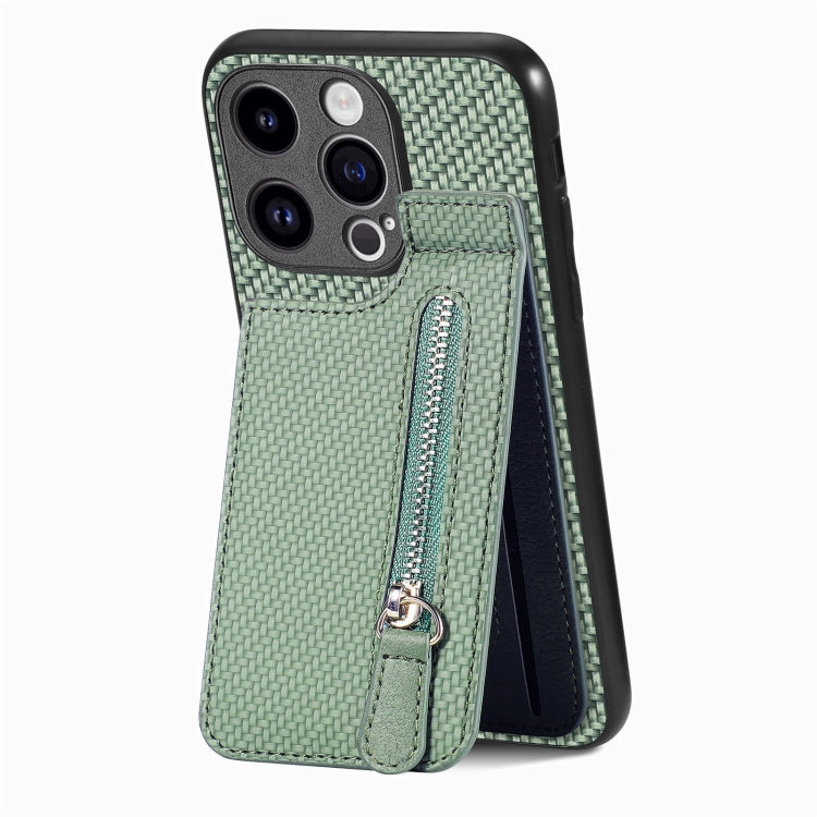 For iPhone 15 Pro Carbon Fiber Vertical Flip Zipper Phone Case(Green) - HoMEdemic™ 