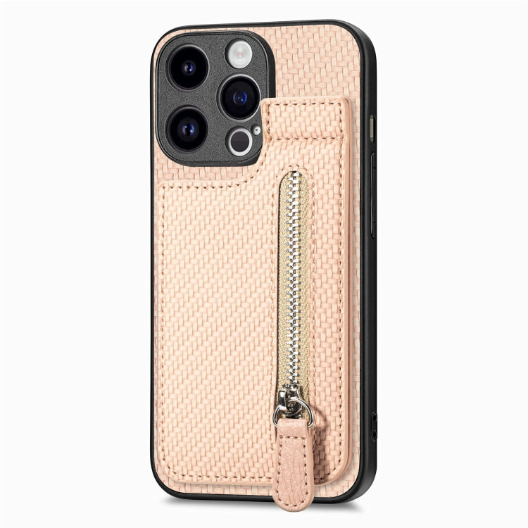 For iPhone 15 Pro Carbon Fiber Vertical Flip Zipper Phone Case(Khaki) - HoMEdemic™ 