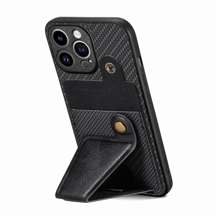 For iPhone 15 Pro Carbon Fiber Wallet Flip Card K-shaped Holder Phone Case(Black) - HoMEdemic™ 