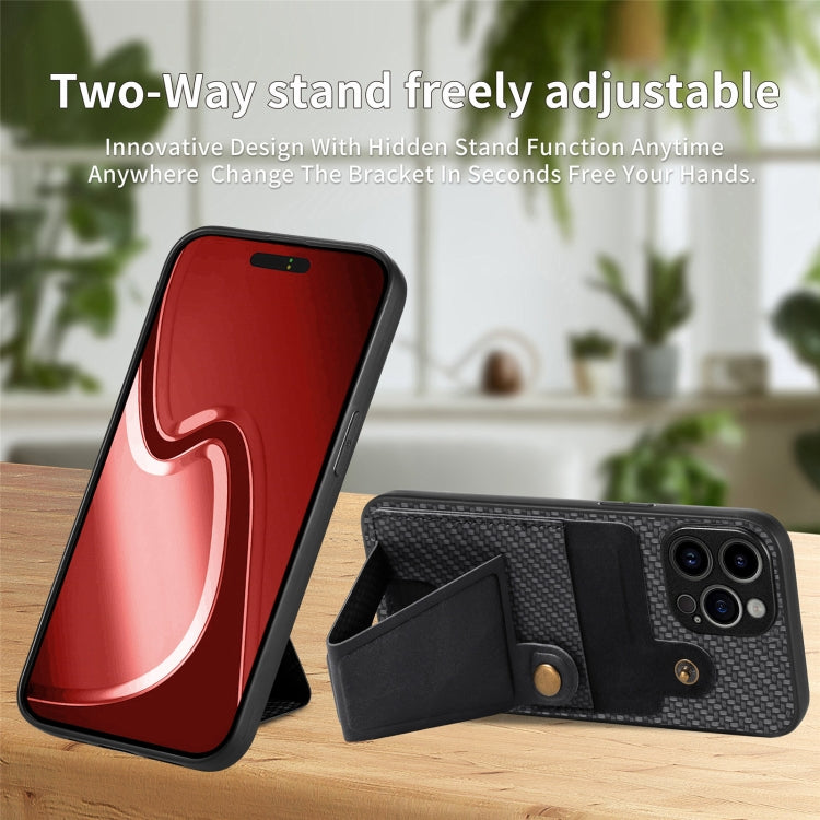 For iPhone 15 Pro Carbon Fiber Wallet Flip Card K-shaped Holder Phone Case(Black) - HoMEdemic™ 