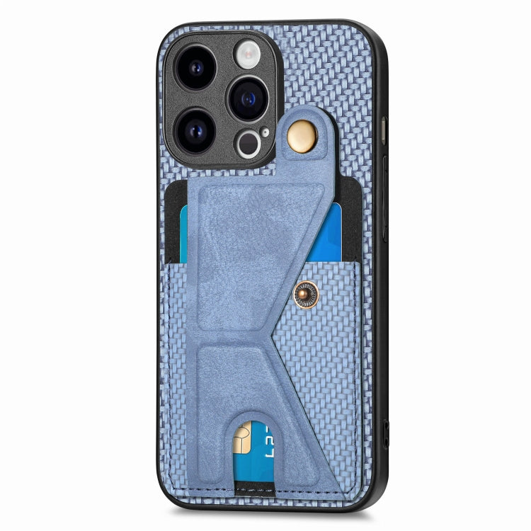 For iPhone 15 Pro Carbon Fiber Wallet Flip Card K-shaped Holder Phone Case(Blue) - HoMEdemic™ 