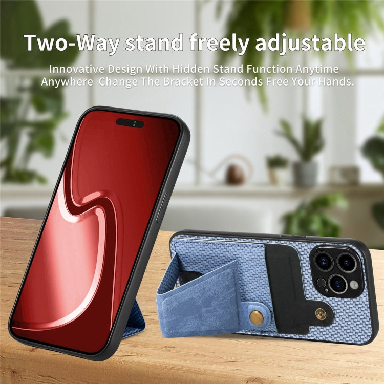 For iPhone 15 Pro Carbon Fiber Wallet Flip Card K-shaped Holder Phone Case(Blue) - HoMEdemic™ 