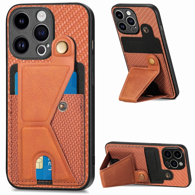 For iPhone 15 Pro Carbon Fiber Wallet Flip Card K-shaped Holder Phone Case(Brown) - HoMEdemic™ 