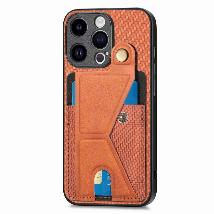 For iPhone 15 Pro Carbon Fiber Wallet Flip Card K-shaped Holder Phone Case(Brown) - HoMEdemic™ 