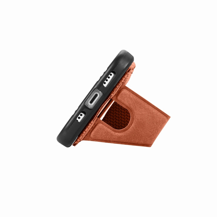 For iPhone 15 Pro Carbon Fiber Wallet Flip Card K-shaped Holder Phone Case(Brown) - HoMEdemic™ 