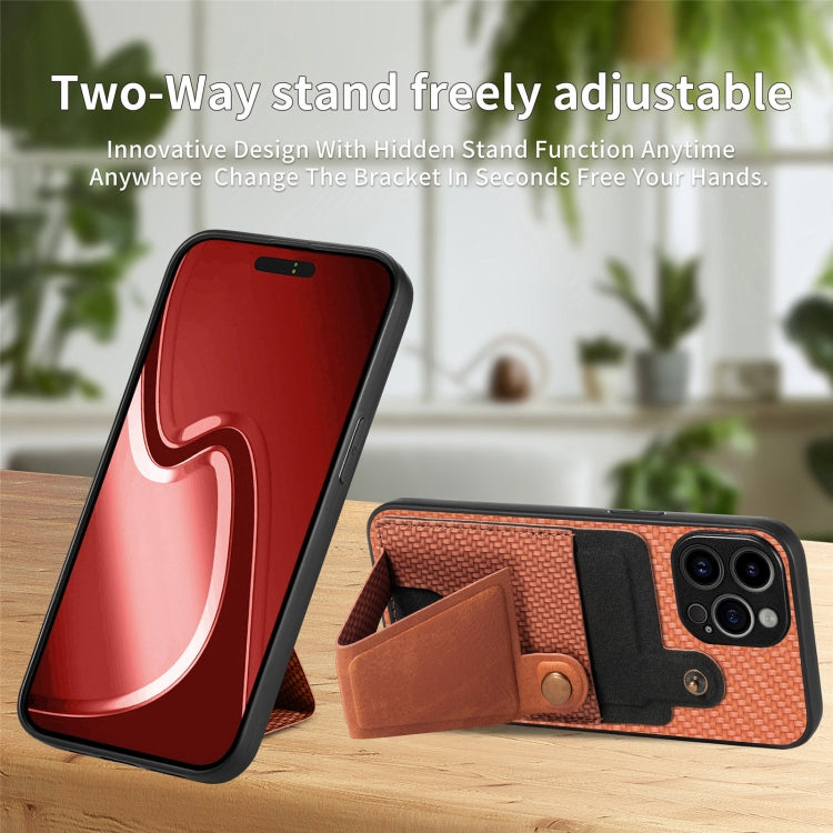For iPhone 15 Pro Carbon Fiber Wallet Flip Card K-shaped Holder Phone Case(Brown) - HoMEdemic™ 