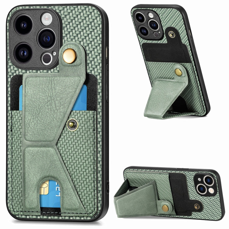 For iPhone 15 Pro Carbon Fiber Wallet Flip Card K-shaped Holder Phone Case(Green) - HoMEdemic™ 