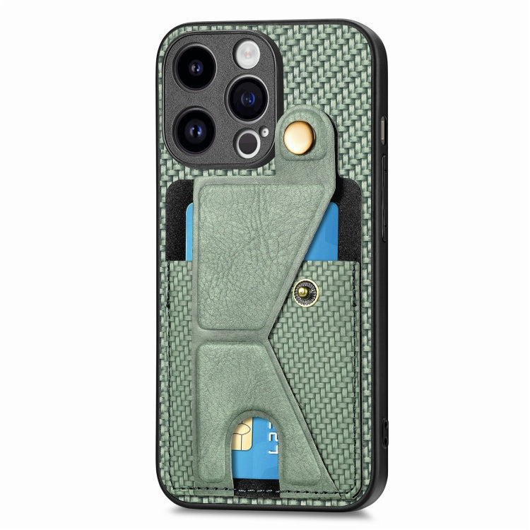For iPhone 15 Pro Carbon Fiber Wallet Flip Card K-shaped Holder Phone Case(Green) - HoMEdemic™ 