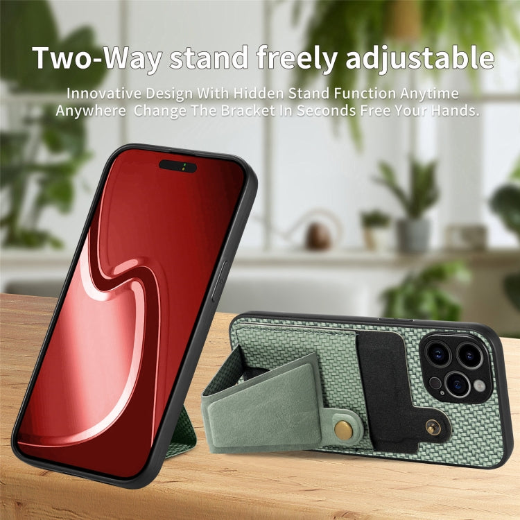 For iPhone 15 Pro Carbon Fiber Wallet Flip Card K-shaped Holder Phone Case(Green) - HoMEdemic™ 