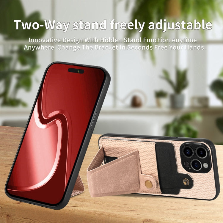 For iPhone 15 Pro Carbon Fiber Wallet Flip Card K-shaped Holder Phone Case(Khaki) - HoMEdemic™ 