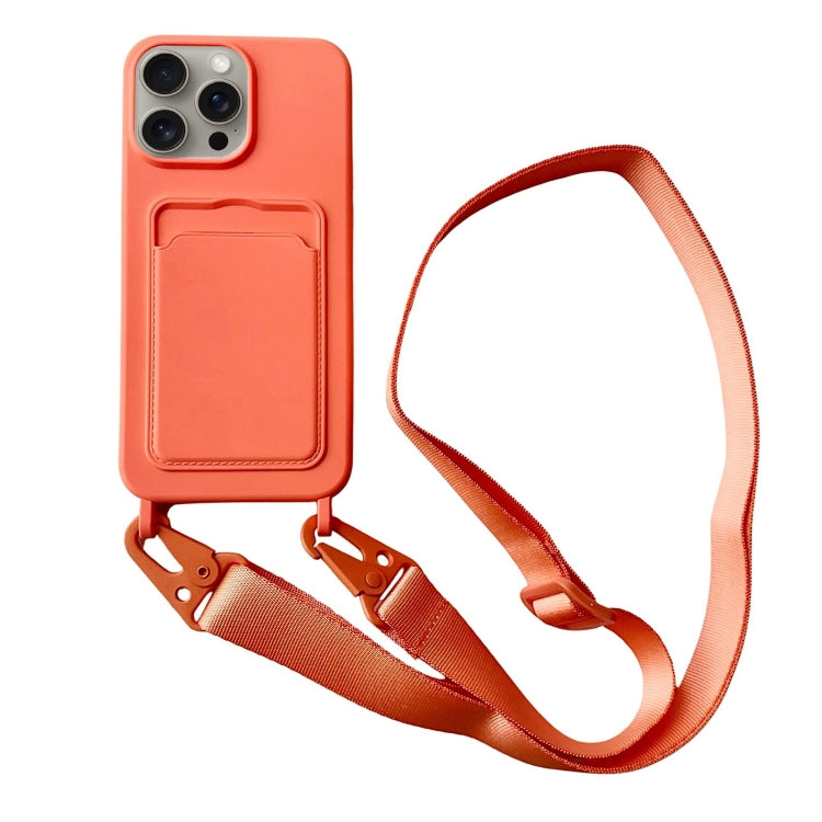 For iPhone 15 Pro Card Slot Liquid Silicone Phone Case with Lanyard(Orange) - HoMEdemic™ 