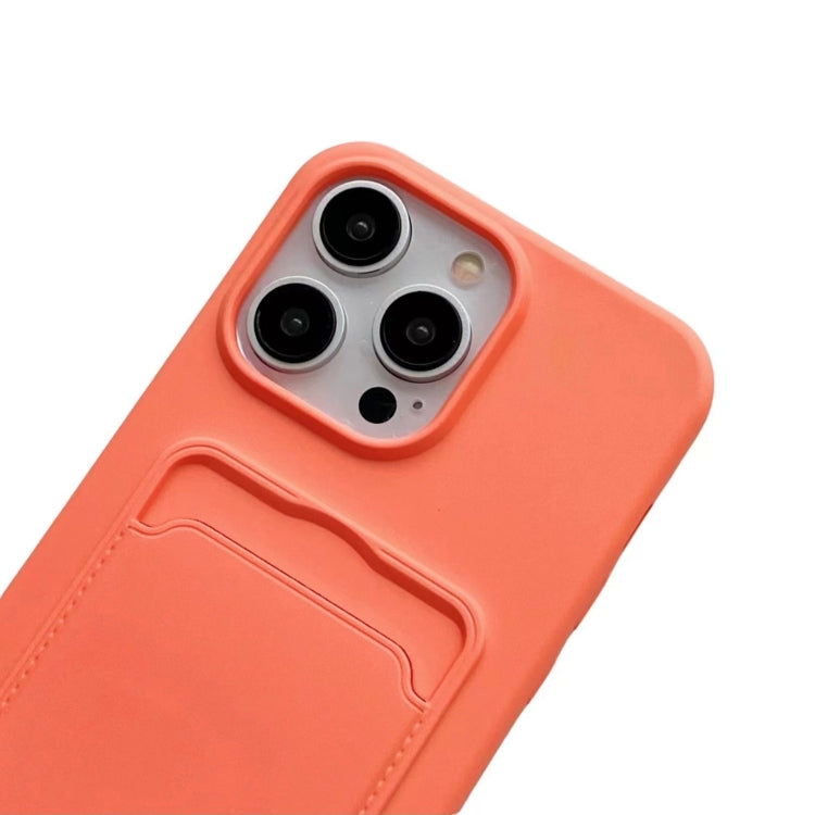 For iPhone 15 Pro Card Slot Liquid Silicone Phone Case with Lanyard(Orange) - HoMEdemic™ 