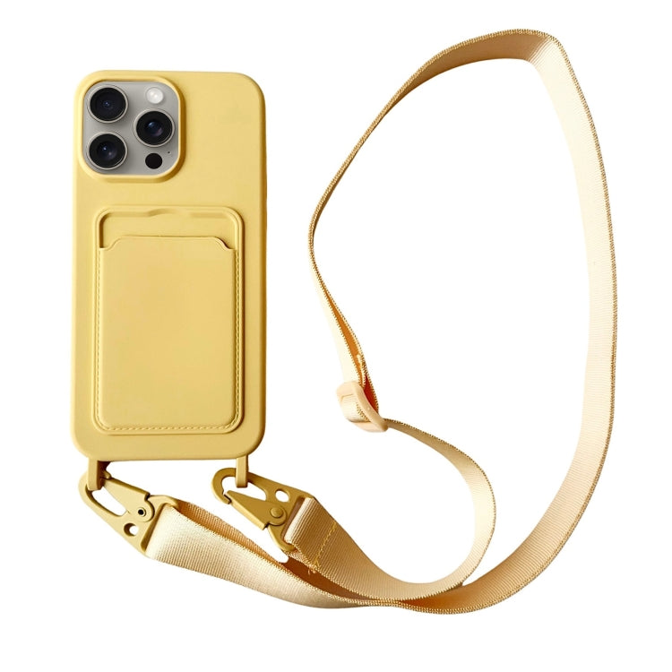 For iPhone 15 Pro Card Slot Liquid Silicone Phone Case with Lanyard(Yellow) - HoMEdemic™ 