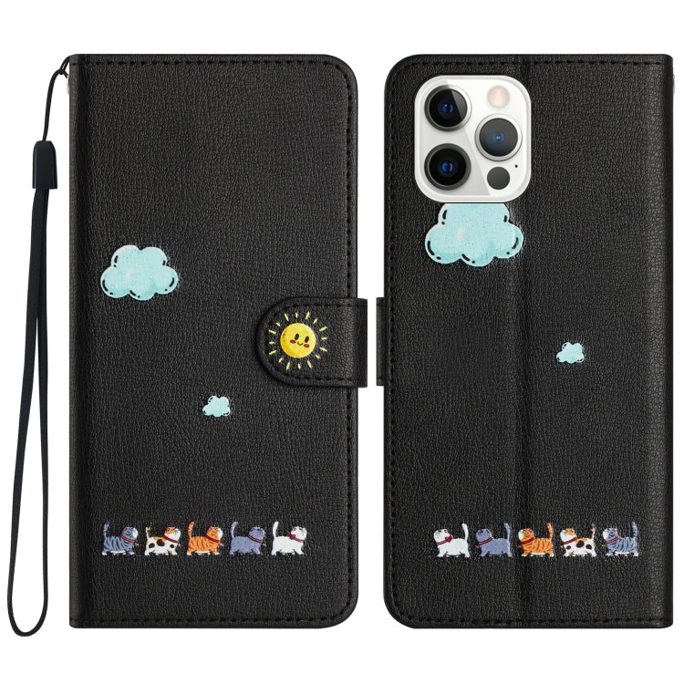 For iPhone 15 Pro Cartoon Cats Leather Phone Case(Black) - HoMEdemic™ 