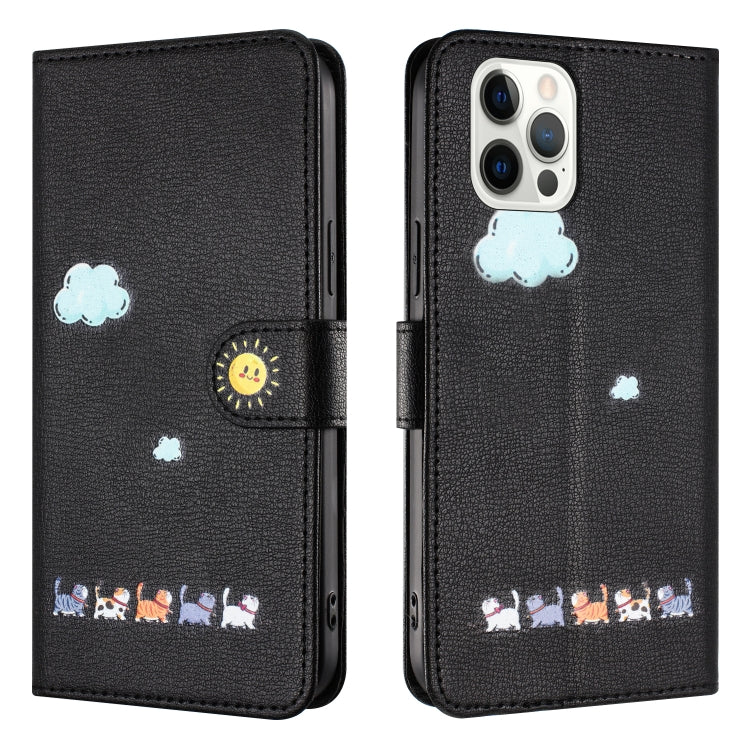 For iPhone 15 Pro Cartoon Cats Leather Phone Case(Black) - HoMEdemic™ 