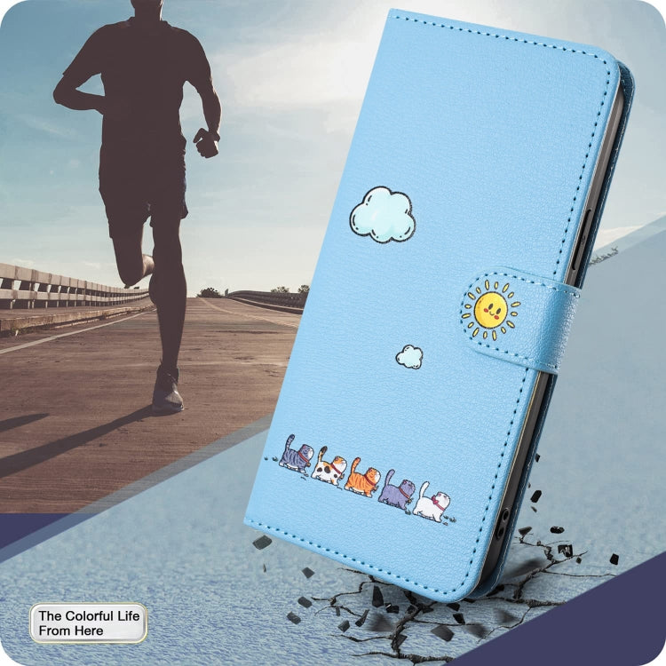 For iPhone 15 Pro Cartoon Cats Leather Phone Case(Blue) - HoMEdemic™ 