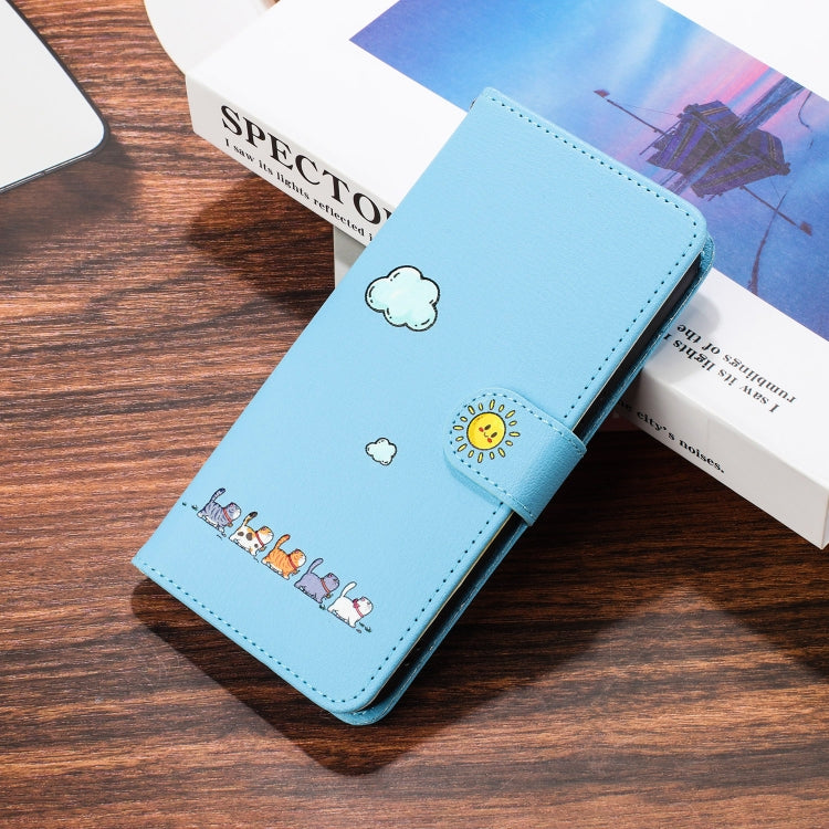 For iPhone 15 Pro Cartoon Cats Leather Phone Case(Blue) - HoMEdemic™ 