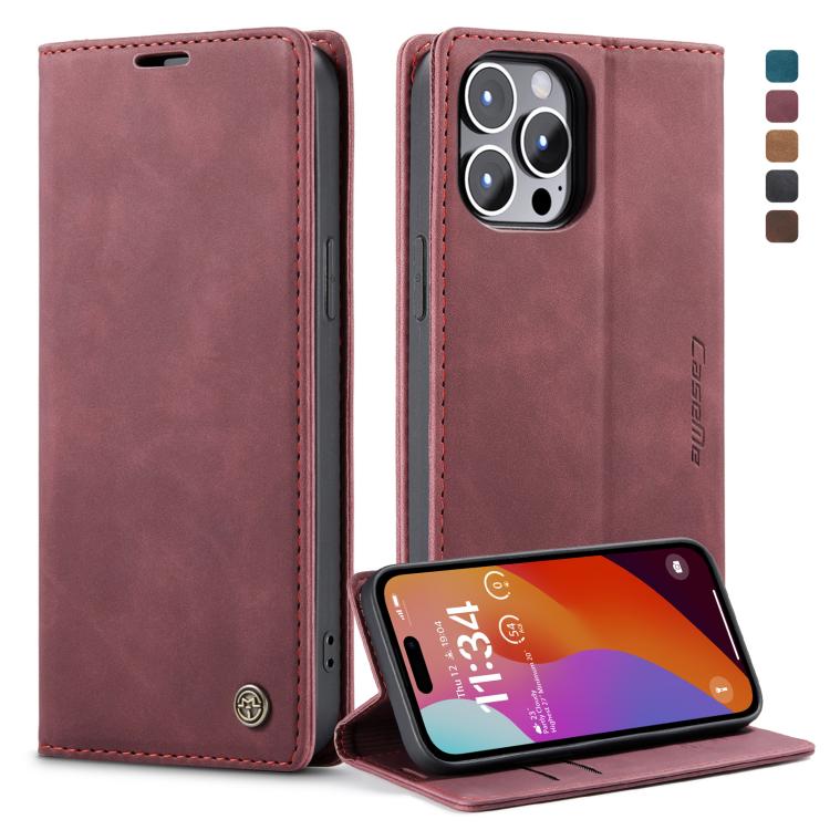 For iPhone 15 Pro CaseMe 013 Multifunctional Horizontal Flip Leather Phone Case(Wine Red) - HoMEdemic™ 
