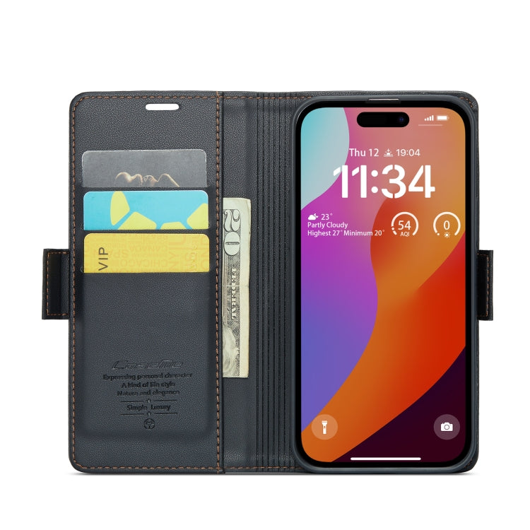 For iPhone 15 Pro CaseMe 023 Butterfly Buckle Litchi Texture RFID Anti-theft Leather Phone Case(Black) - HoMEdemic™ 