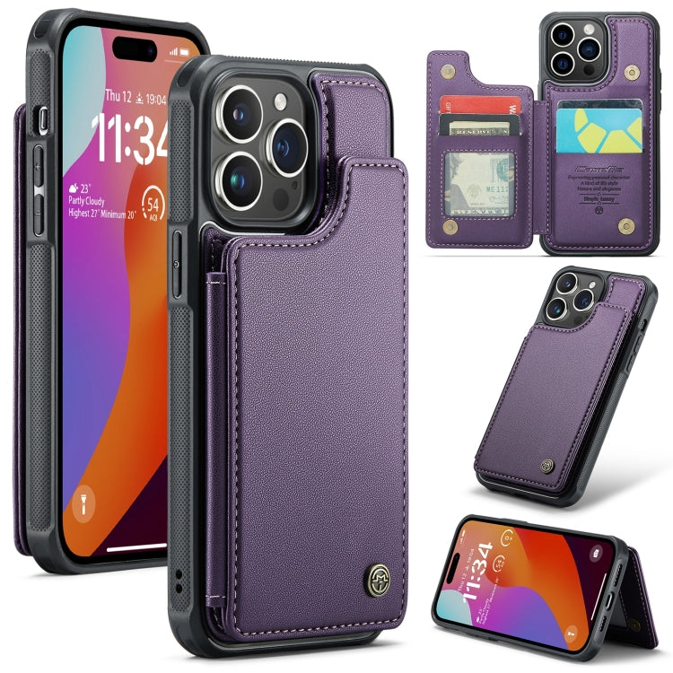 For iPhone 15 Pro CaseMe C22 Card Slots Holder RFID Anti-theft Phone Case(Purple) - HoMEdemic™ 