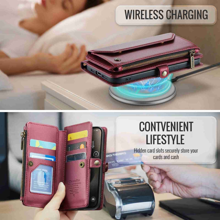For iPhone 15 Pro CaseMe C36 Card Slots Zipper Wallet RFID Anti-theft Leather Phone Case(Wine Red) - HoMEdemic™ 