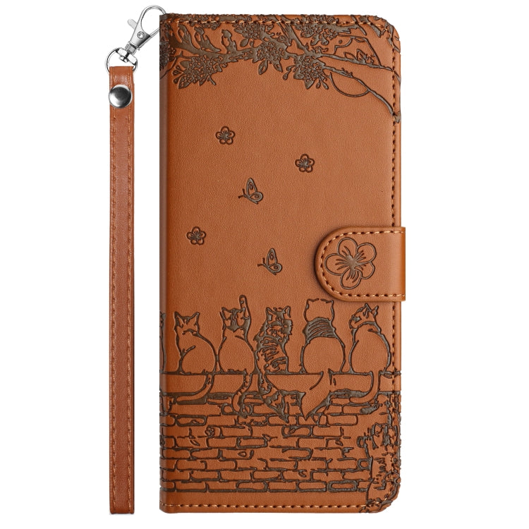 For iPhone 15 Pro Cat Embossing Pattern Leather Phone Case with Lanyard(Brown) - HoMEdemic™ 