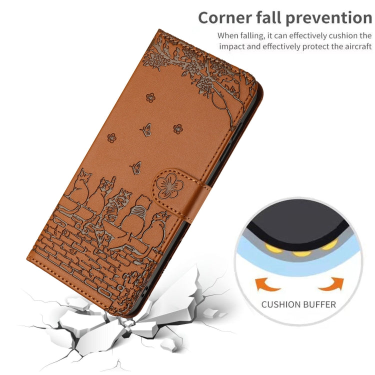 For iPhone 15 Pro Cat Embossing Pattern Leather Phone Case with Lanyard(Brown) - HoMEdemic™ 