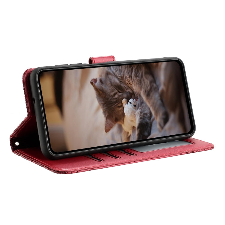 For iPhone 15 Pro Cat Embossing Pattern Leather Phone Case with Lanyard(Red) - HoMEdemic™ 