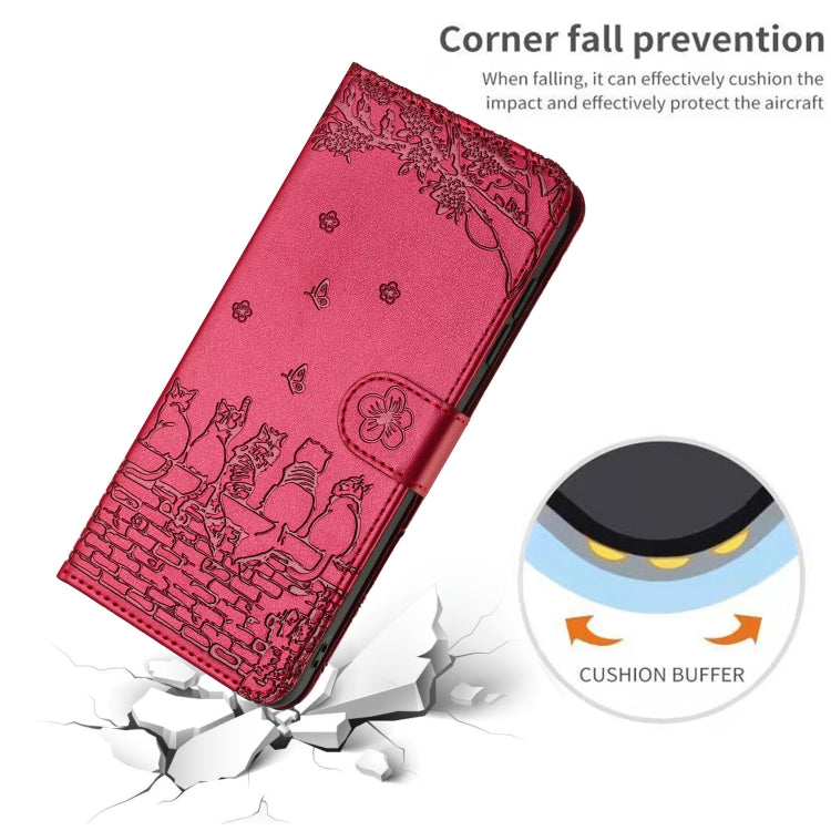 For iPhone 15 Pro Cat Embossing Pattern Leather Phone Case with Lanyard(Red) - HoMEdemic™ 