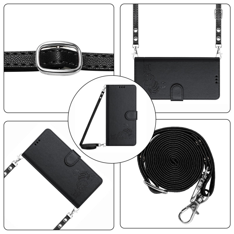 For iPhone 15 Pro Cat Rat Embossed Pattern RFID Leather Phone Case with Lanyard(Black) - HoMEdemic™ 