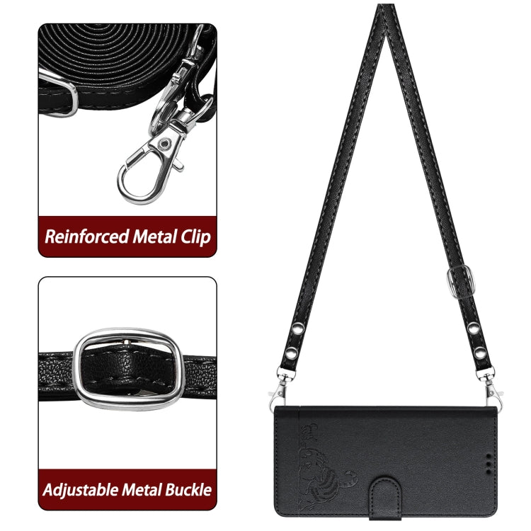 For iPhone 15 Pro Cat Rat Embossed Pattern RFID Leather Phone Case with Lanyard(Black) - HoMEdemic™ 