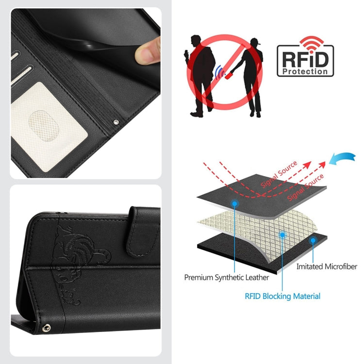 For iPhone 15 Pro Cat Rat Embossed Pattern RFID Leather Phone Case with Lanyard(Black) - HoMEdemic™ 