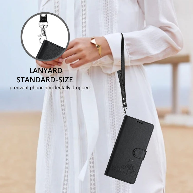 For iPhone 15 Pro Cat Rat Embossed Pattern RFID Leather Phone Case with Lanyard(Black) - HoMEdemic™ 