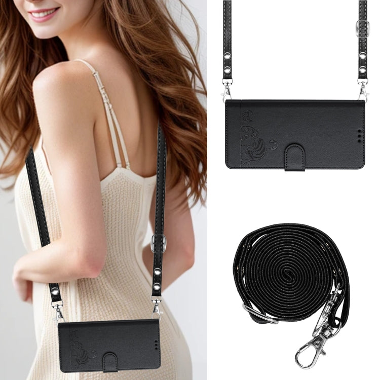 For iPhone 15 Pro Cat Rat Embossed Pattern RFID Leather Phone Case with Lanyard(Black) - HoMEdemic™ 