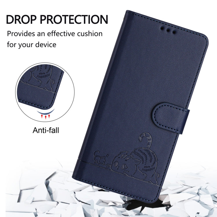 For iPhone 15 Pro Cat Rat Embossed Pattern RFID Leather Phone Case with Lanyard(Blue) - HoMEdemic™ 