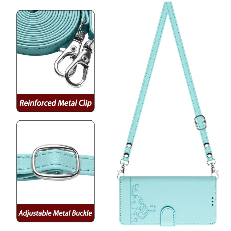 For iPhone 15 Pro Cat Rat Embossed Pattern RFID Leather Phone Case with Lanyard(Mint Green) - HoMEdemic™ 