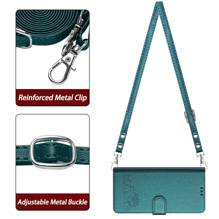 For iPhone 15 Pro Cat Rat Embossed Pattern RFID Leather Phone Case with Lanyard(Peacock Green) - HoMEdemic™ 