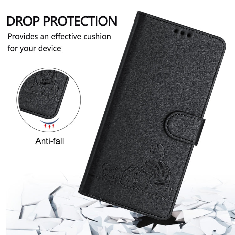 For iPhone 15 Pro Cat Rat Embossed Pattern RFID PU Phone Case with Wrist Strap(Black) - HoMEdemic™ 