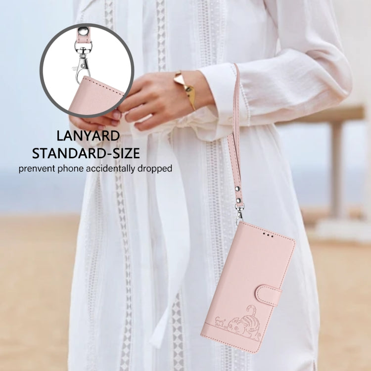 For iPhone 15 Pro Cat Rat Embossed Pattern RFID PU Phone Case with Wrist Strap(Pink) - HoMEdemic™ 