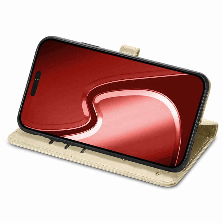 For iPhone 15 Pro Cat and Dog Embossed Leather Phone Case(Gold) - HoMEdemic™ 